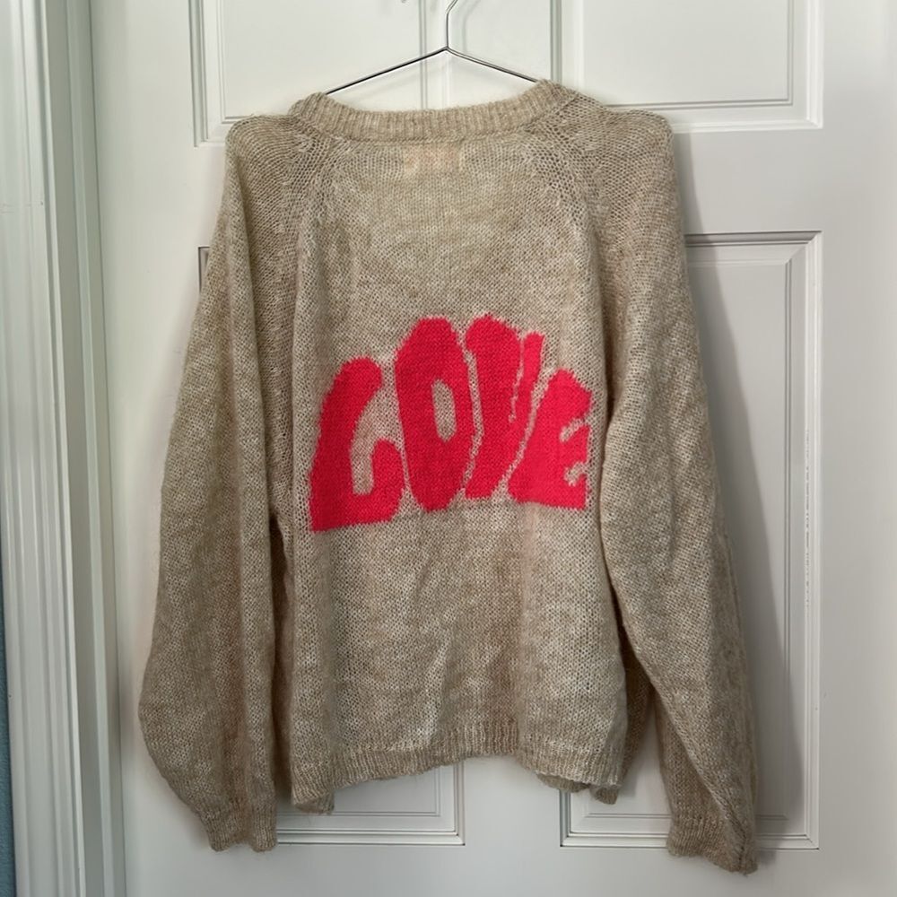 Beige Sweater with Pink 'Love' Design